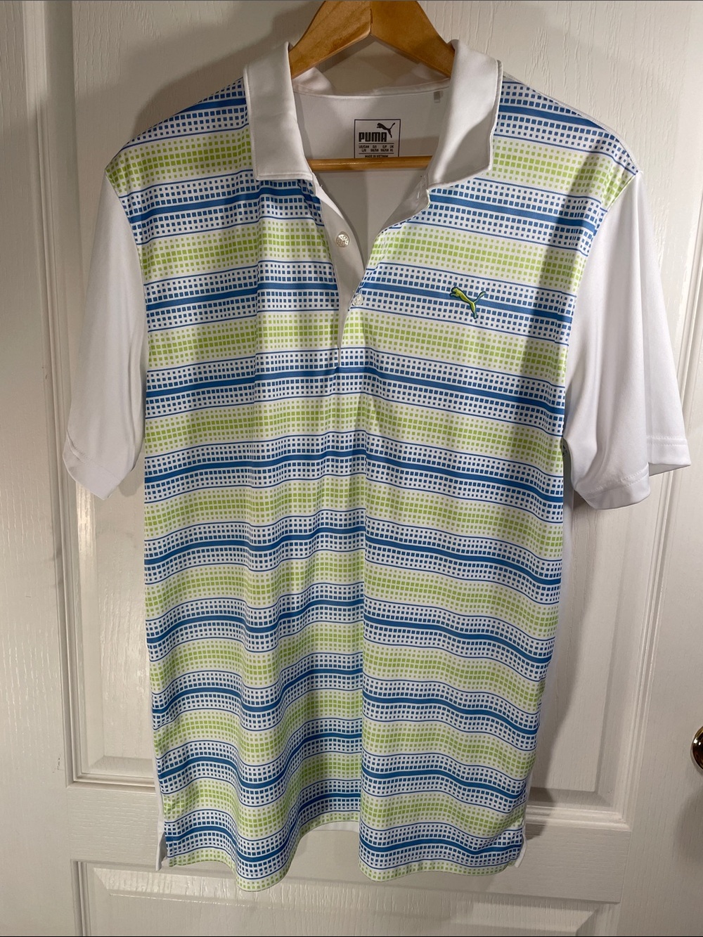 Puma Blue & Lime Striped Performance Polo